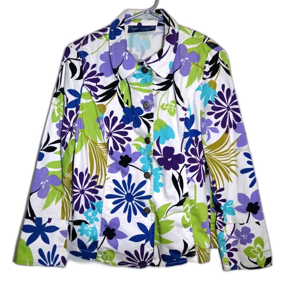 Susan Graver Style Women’s Floral Jacket M Colorful Boho Cottagecore Travel